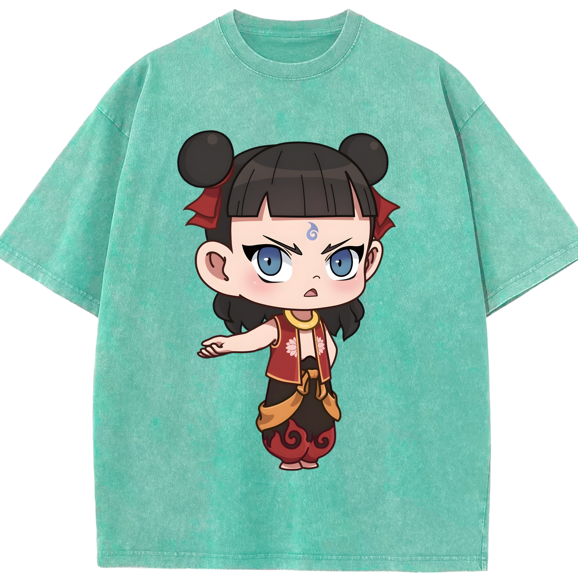 （画像用） Ne Zha 2 ナタ 魔童の大暴れ 綿100% ヴィンテージ風 半袖Tシャツ（フロントプリント）
